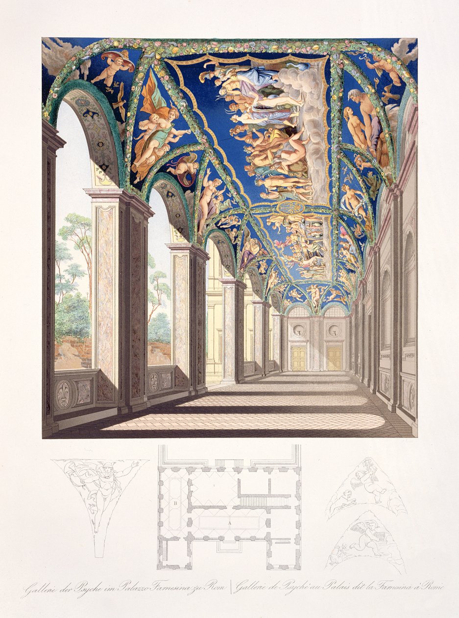 La Galleria di Psiche alla Villa Farnesina, Roma, da una serie di dodici incisioni, pubblicata nel 1693 da Jacques Belly