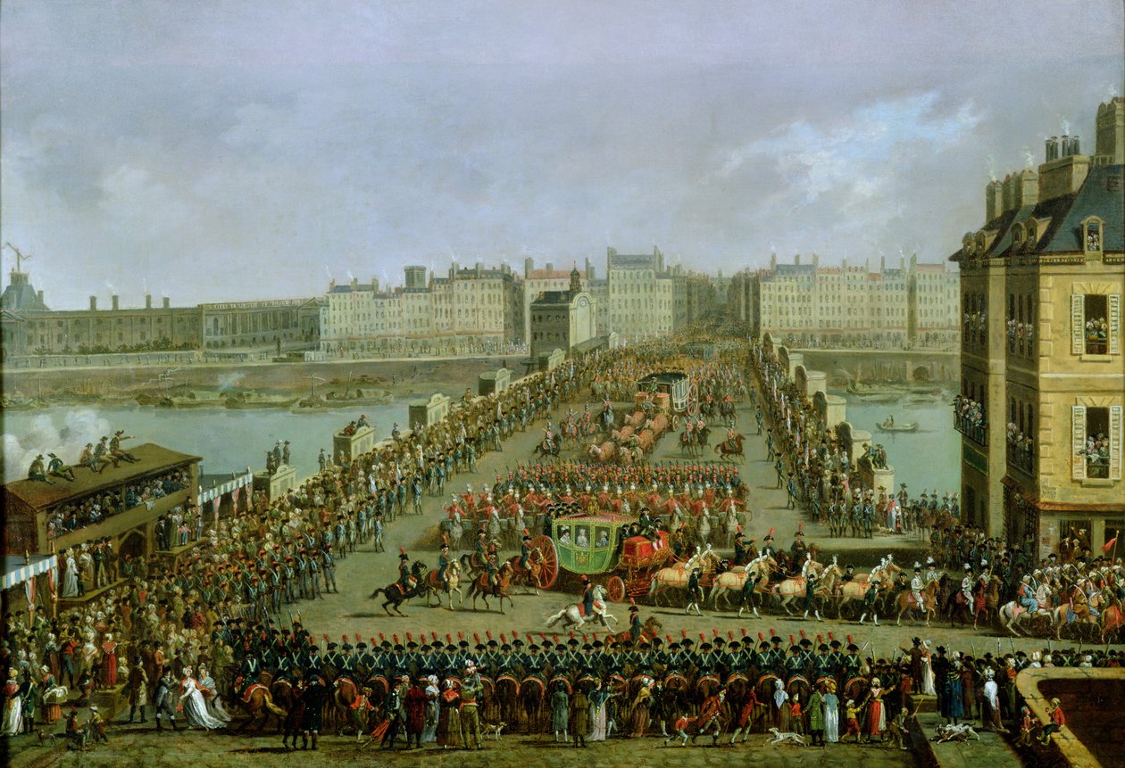 La Processione Imperiale che ritorna a Notre Dame per la Cerimonia Sacra del 2 dicembre 1804, attraversando il Pont-Neuf da Jacques Bertaux