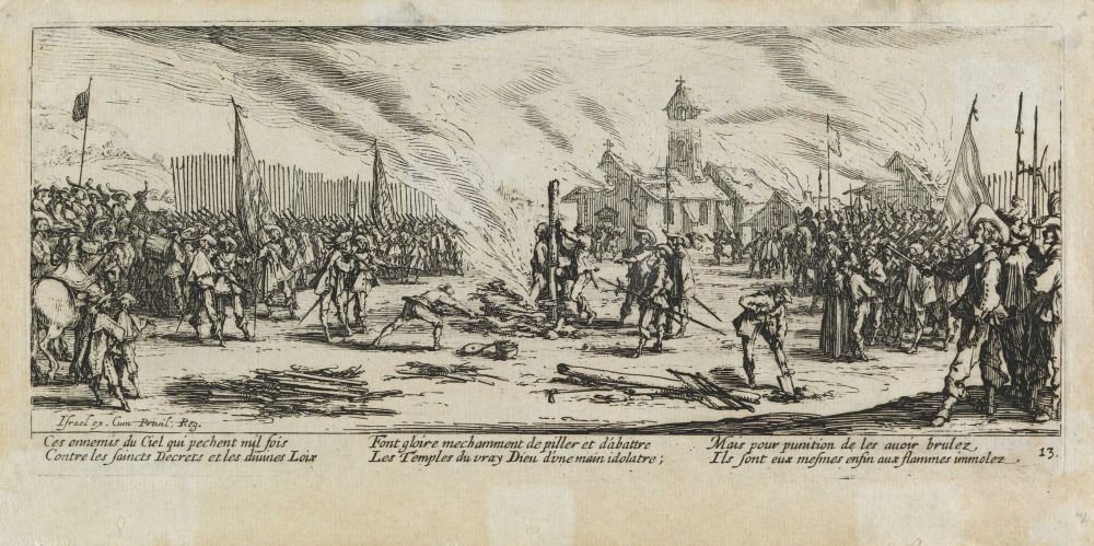 Il falò Les miseres et les mal-heures de la guerre, tav. 13 da Jacques Callot