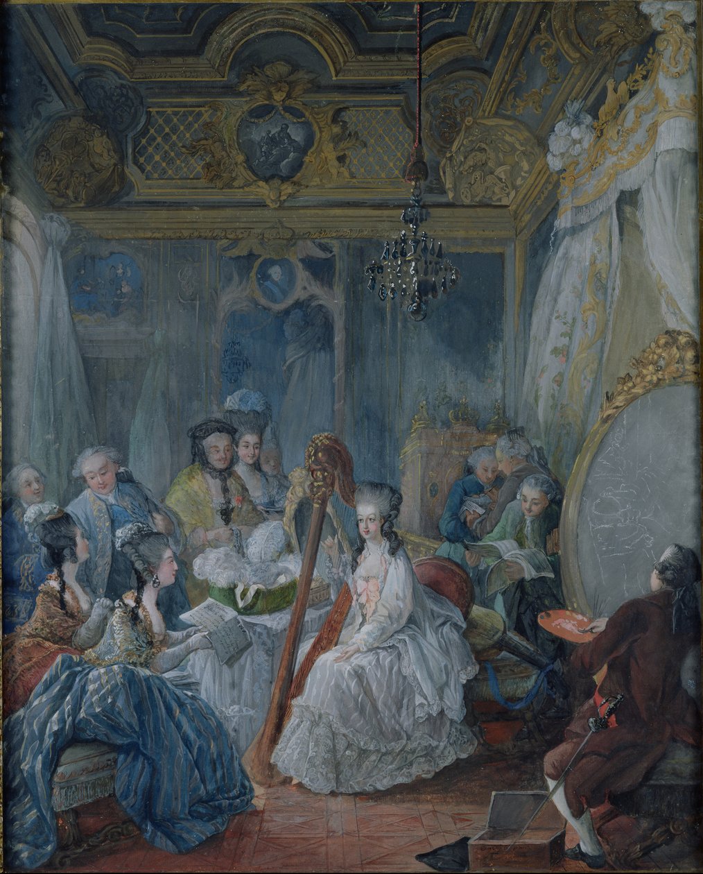 Maria Antonietta (1755-93) nella sua camera a Versailles nel 1777 da Jacques Fabien Gautier d