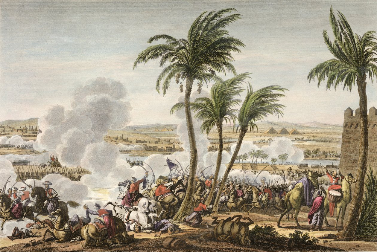 La battaglia delle Piramidi, 3 Termidoro, Anno 6 (21 luglio 1798) incisa da Louis Francois Couche (1782-1849) da Jacques Francois Joseph Swebach