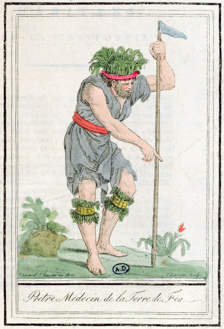 Un Sacerdote Dottore dalla Terra del Fuoco, inciso da Lareque, 1796 da Jacques Grasset de Saint Sauveur