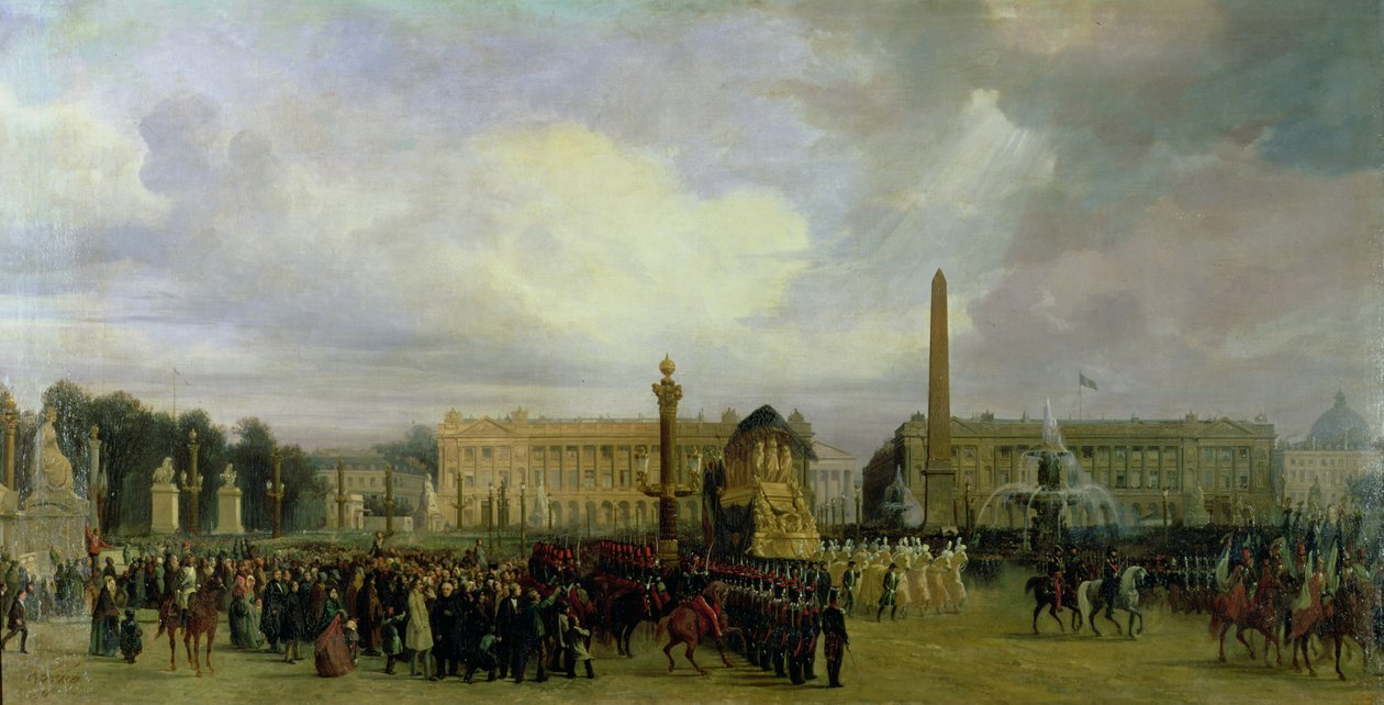 La cerimonia per il ritorno delle ceneri di Napoleone nel 1840: Il corteo entra in Place de la Concorde, dopo il 1840 da Jacques Guiaud