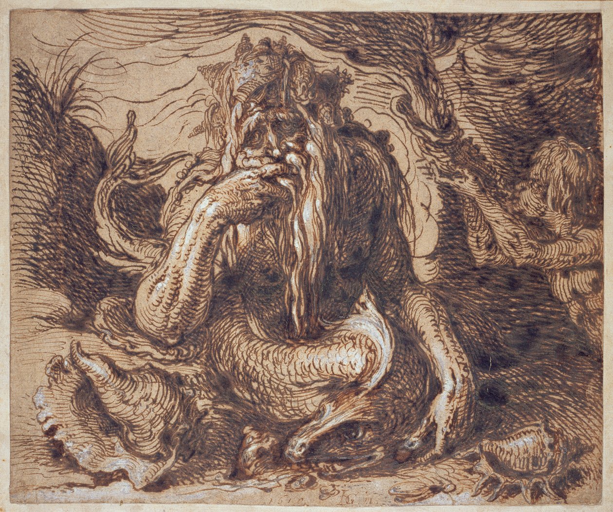 Nettuno, 1610 (penna e inchiostro con gouache su carta) da Jacques II de Gheyn