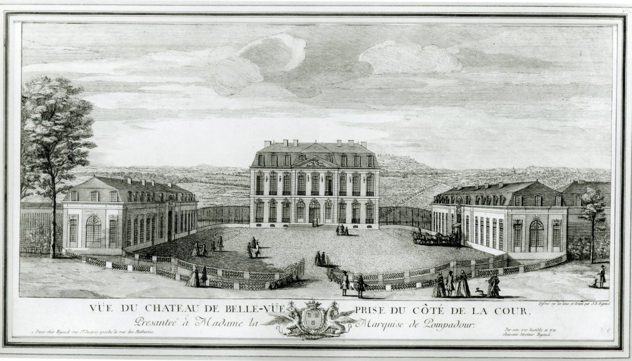 Veduta della facciata del cortile del Castello di Bellevue, c.1750 da Jacques Rigaud