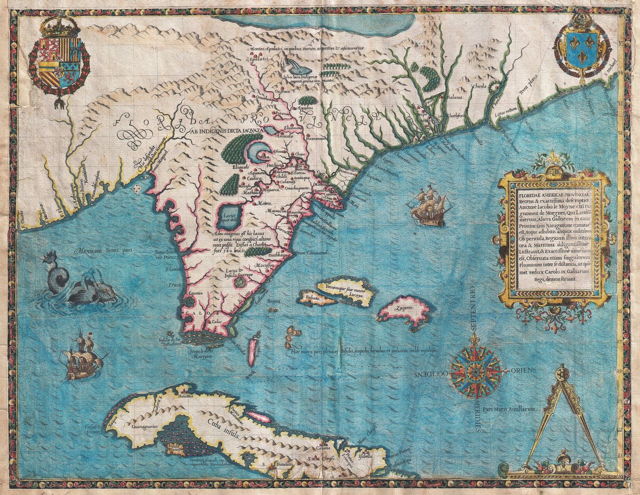 Mappa della Florida e di Cuba di Jacques Le Moyne da Jacques  Le Moyne