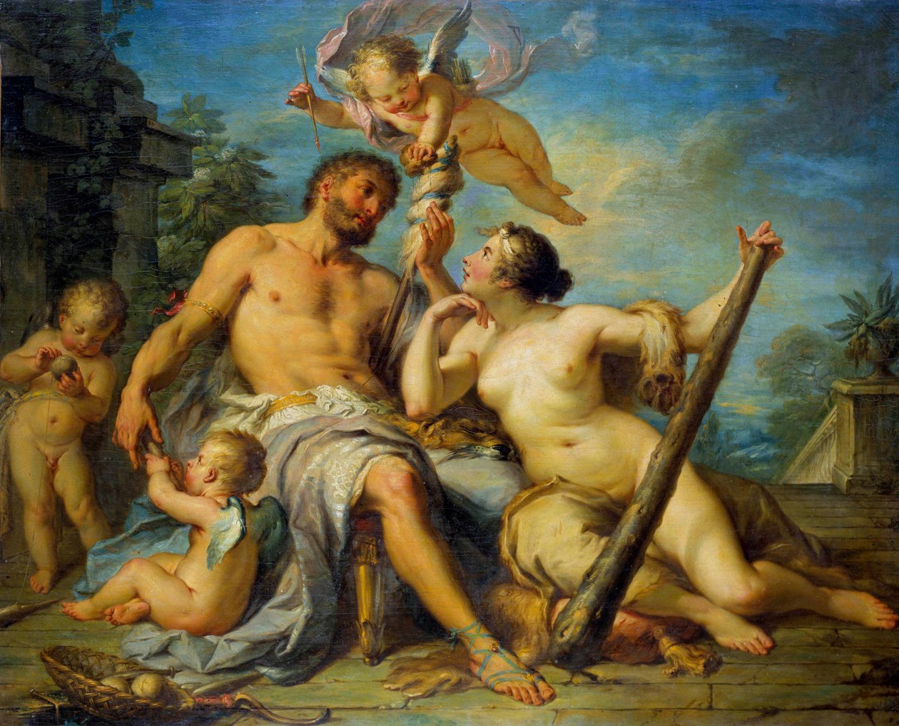 Ercole e Onfale Ercole (Eracle) è innamorato di Onfale, di cui è schiavo. Dipinto di Jacques Dumont detto il Romano (1701-1781). 1728 da Jacques  Dumont