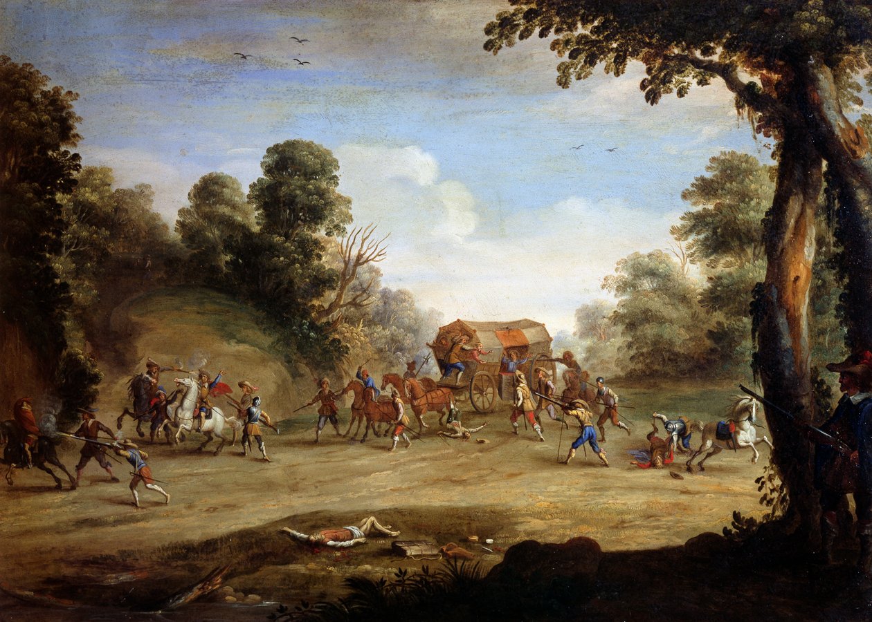 Vita di un soldato, saccheggio di una carrozza da Jacques (after) Callot