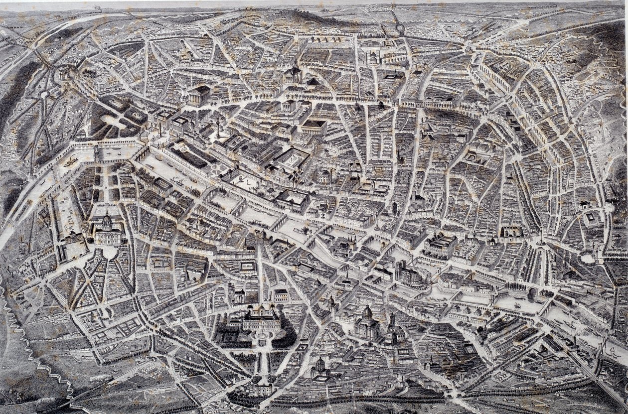 Mappa di Parigi in rilievo e vista a volo d