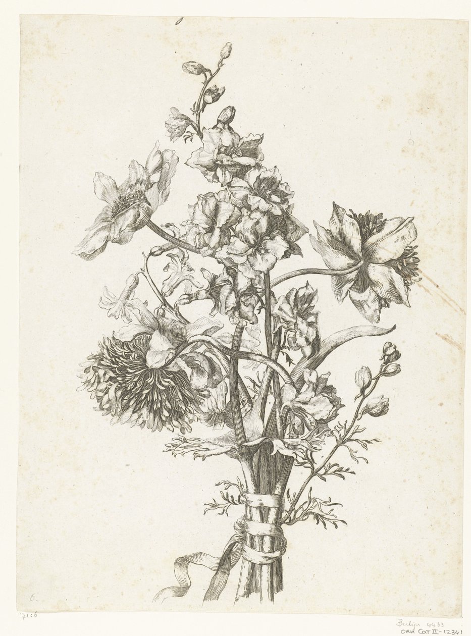 Bouquet con anemoni, un giacinto e delphinium da Jacques Bailly (I)