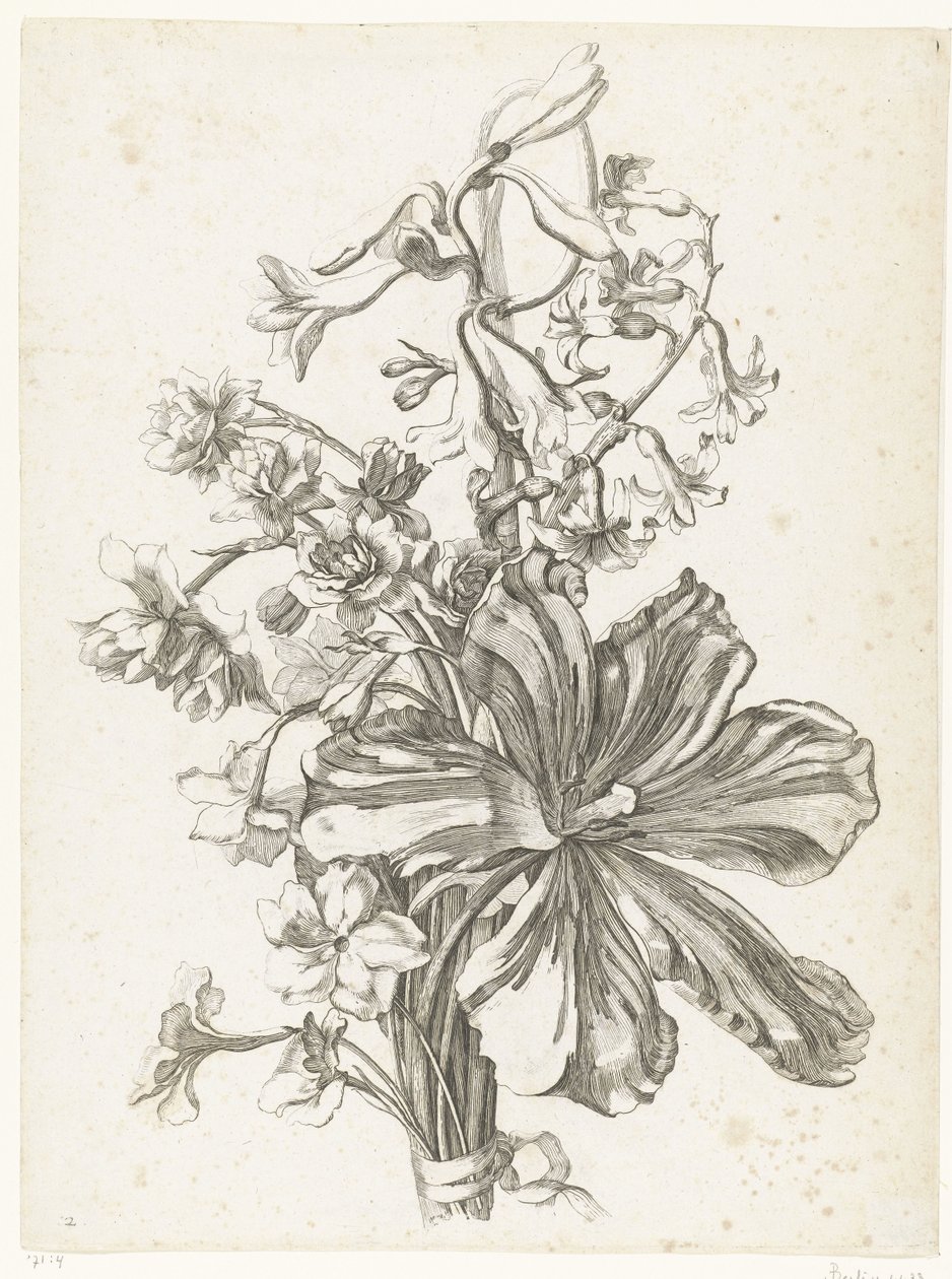 Bouquet con un tulipano, un giacinto, brodiaea e narcisi da Jacques Bailly (I)