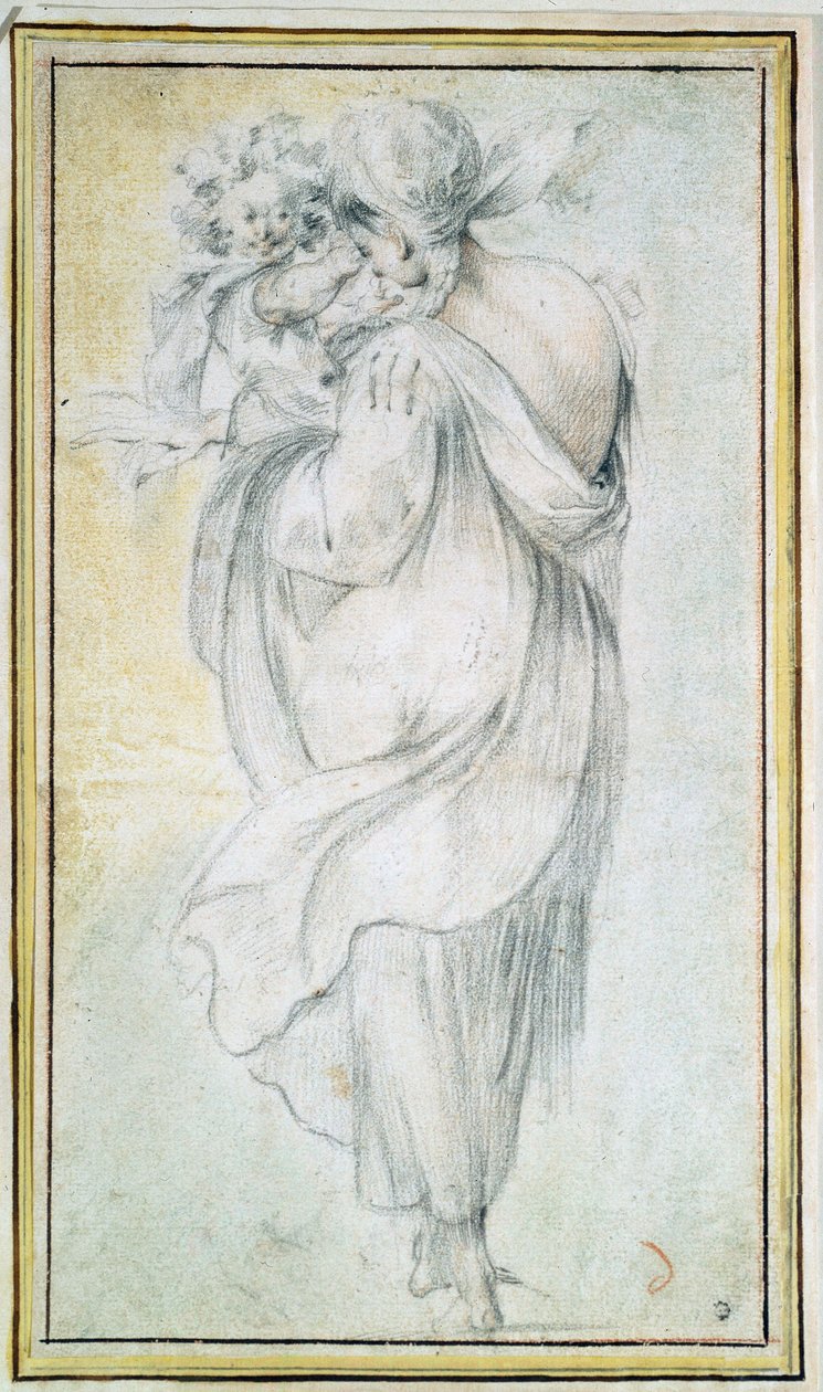 Gitana con un bambino - Opera di Jacques Bellange, sanguigna e gessi nero e bianco su carta, inizio XVII secolo da Jacques Bellange