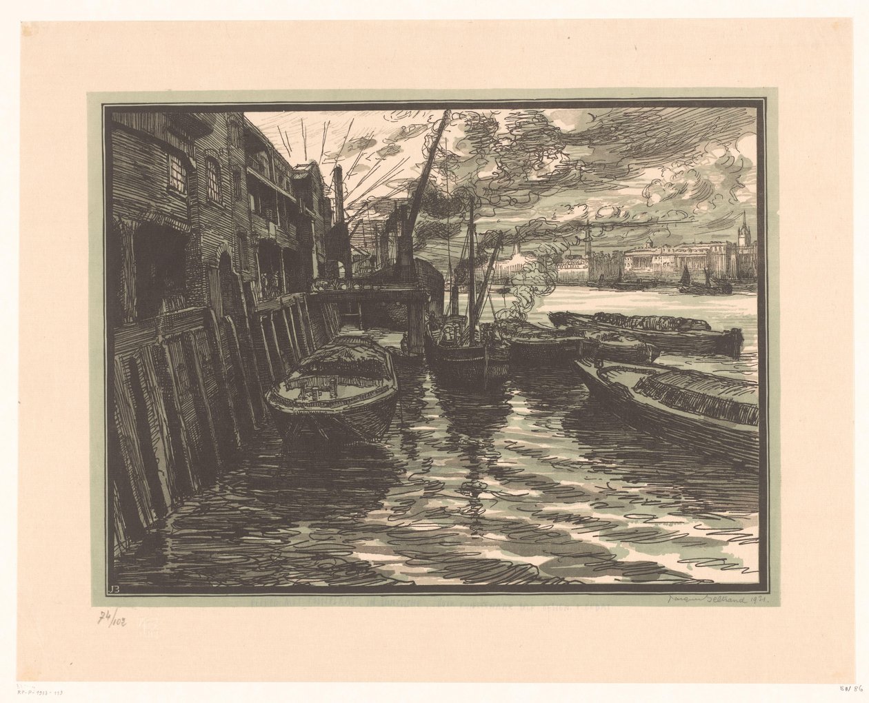 Barche sul Tamigi a Londra da Jacques Beltrand (signed by artist)