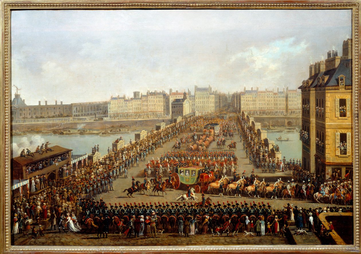 Attraversamento del nuovo ponte dal corteo imperiale per la cerimonia della consacrazione di Napoleone I il 2 dicembre da Jacques Bertaux
