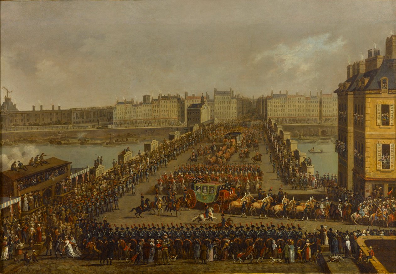 La processione imperiale sulla strada per la cerimonia di incoronazione il 2 dicembre 1804, 1805 da Jacques Bertaux
