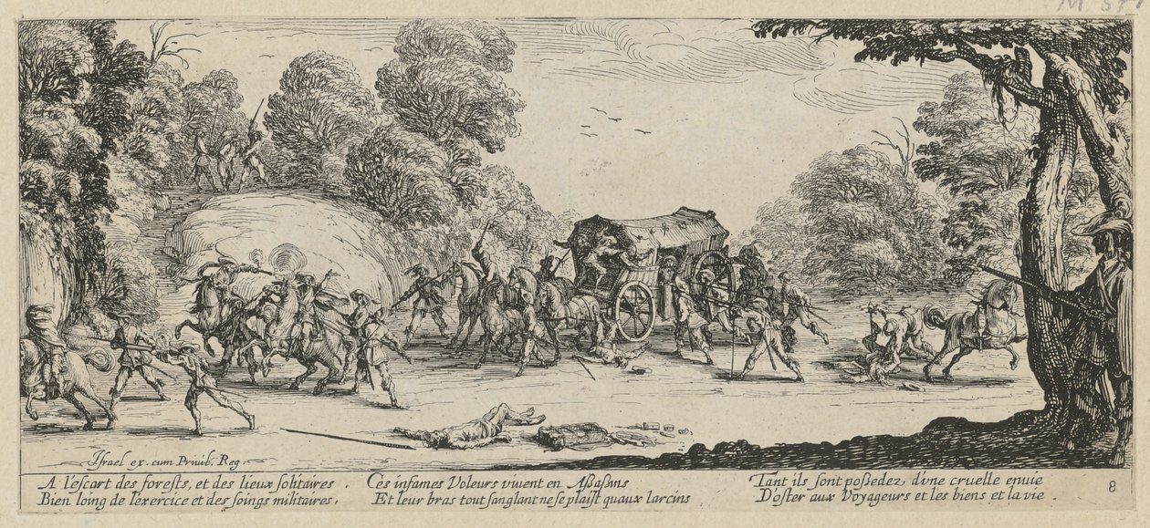 Assalto a una diligenza postale, foglio 8 della serie "Gli orrori della guerra" da Jacques Callot