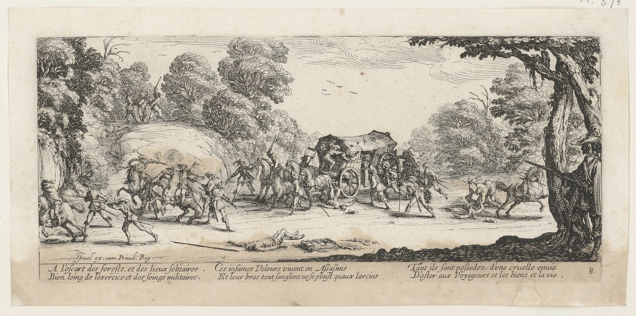 Assalto a una diligenza postale, foglio 8 della serie "Gli orrori della guerra" da Jacques Callot