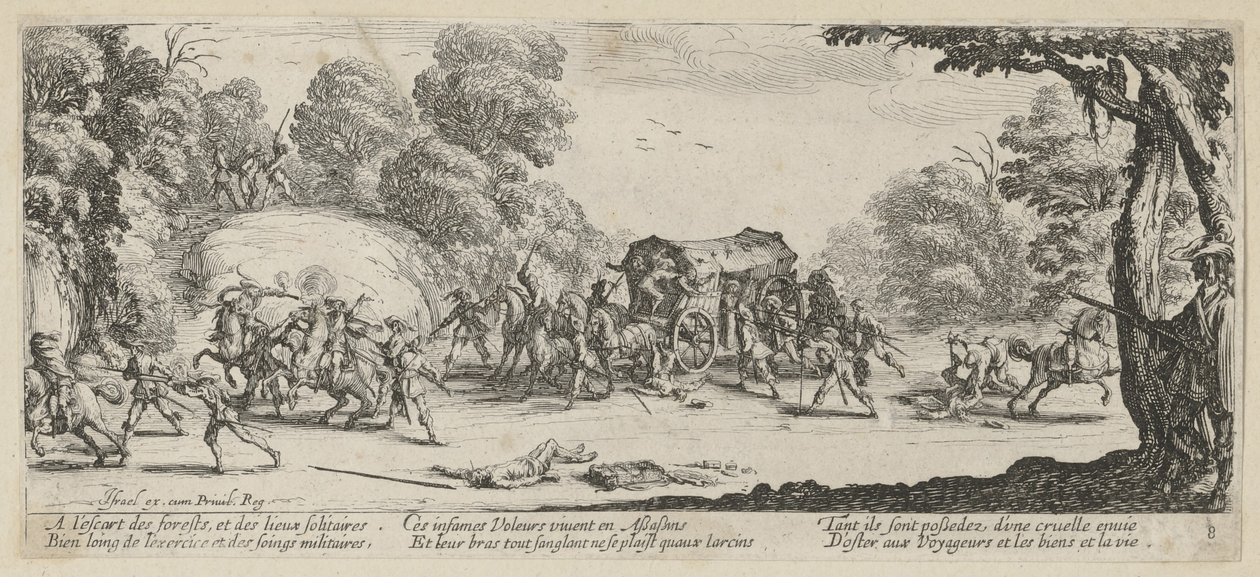 Assalto a una diligenza, foglio 8 della serie "Gli orrori della guerra" da Jacques Callot