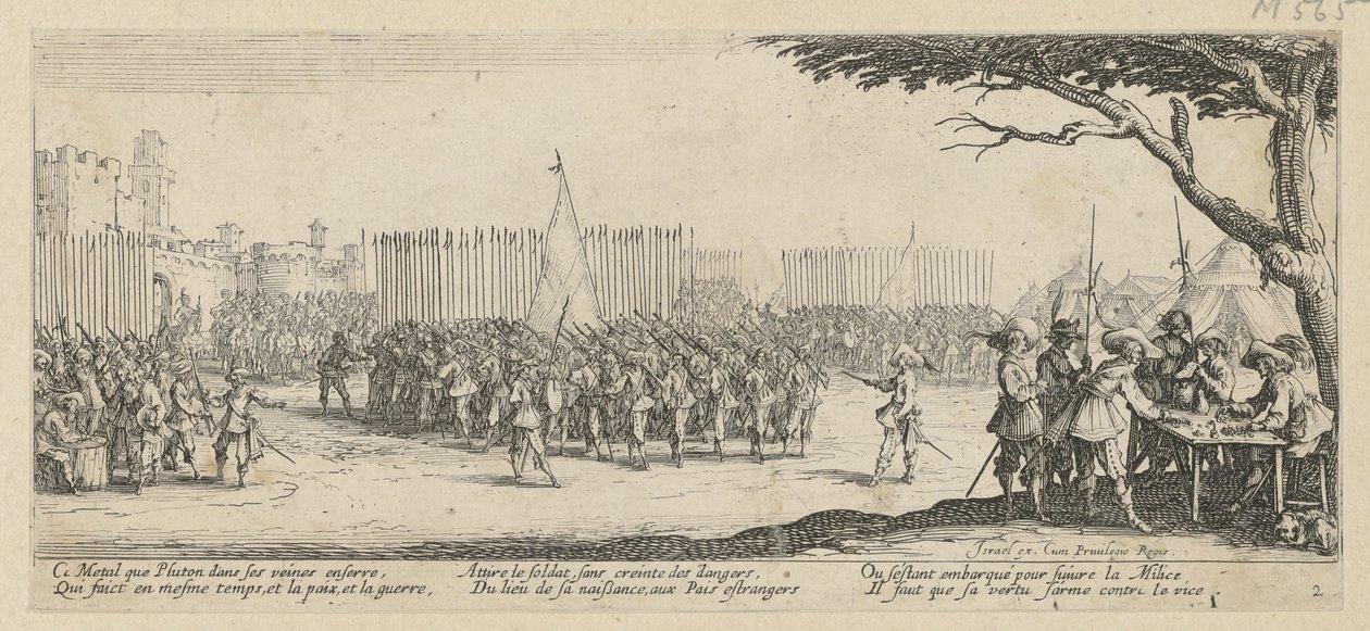 Reclutamento delle truppe, foglio 2 della serie “Gli orrori della guerra” da Jacques Callot