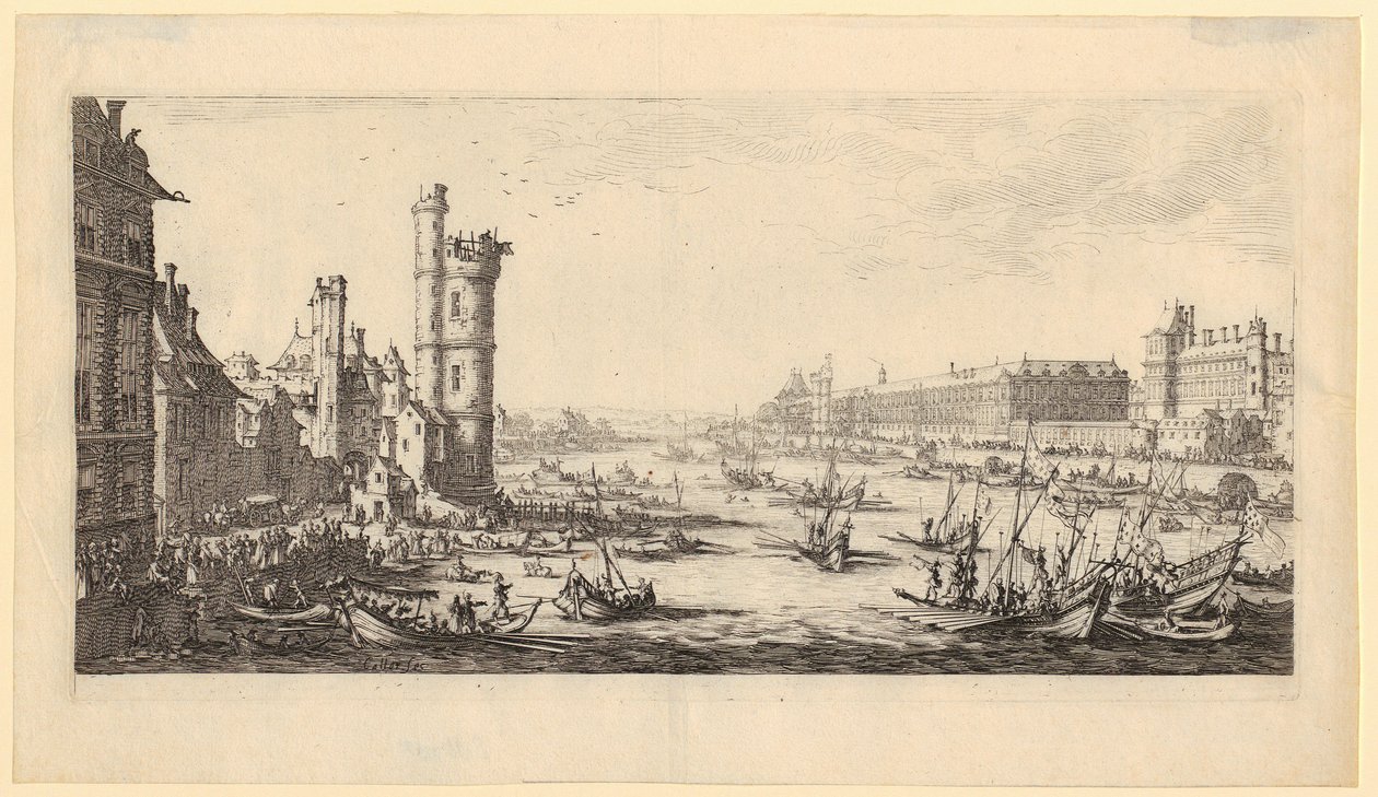 Veduta del Louvre, foglio 1 della serie "Le due grandi vedute di Parigi" da Jacques Callot
