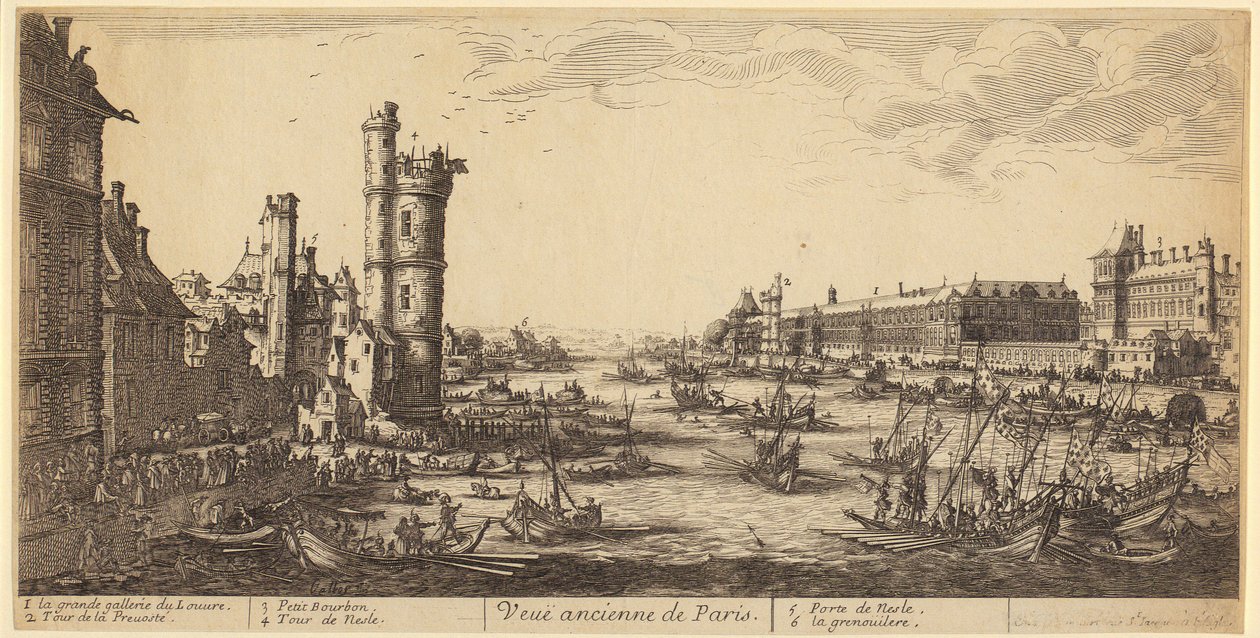 Veduta del Louvre, tavola 1 della serie «Le due grandi vedute di Parigi» da Jacques Callot