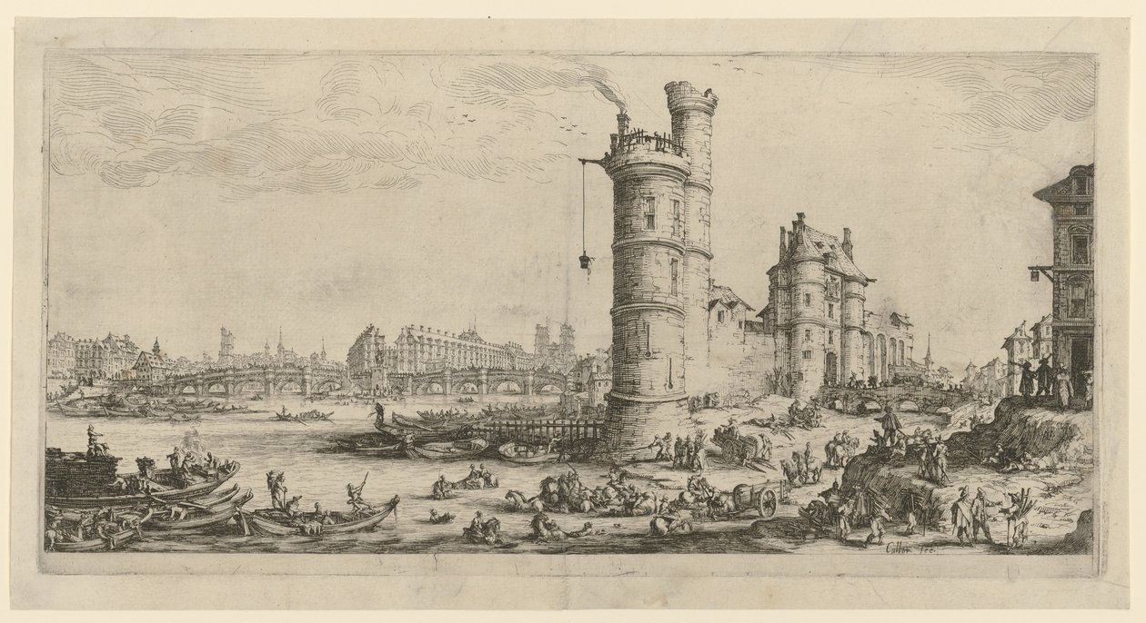 Veduta del Pont-Neuf, foglio della serie "Due grandi vedute di Parigi" da Jacques Callot