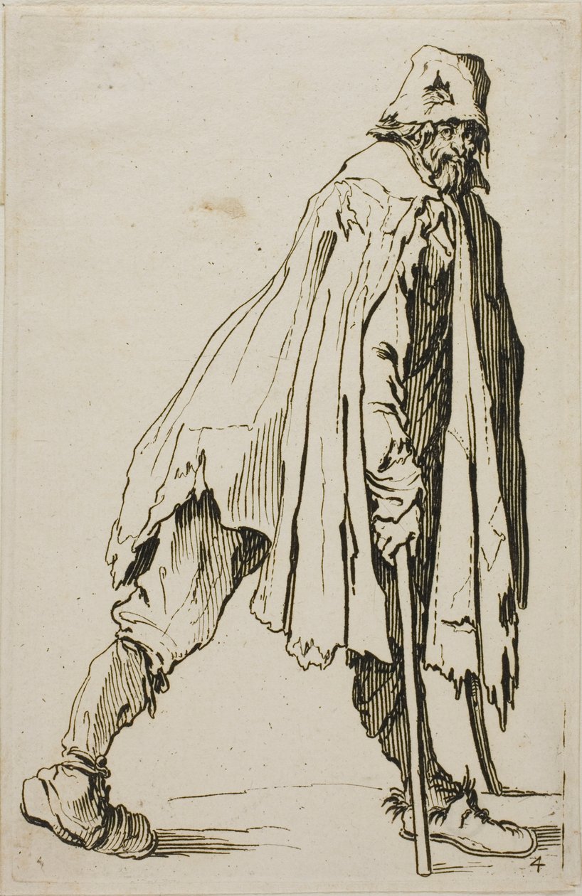 Mendicante su Stampelle con Cappello, tavola quattro da I Mendicanti da Jacques Callot