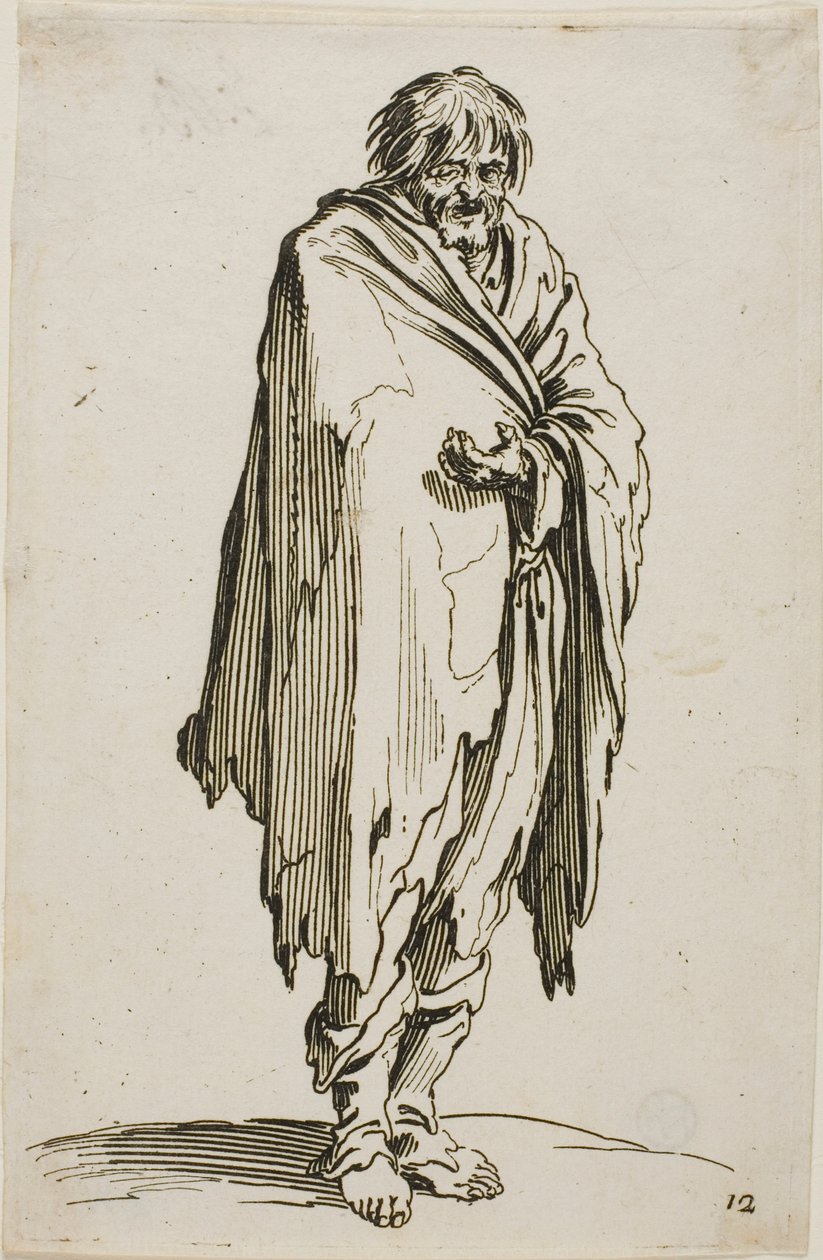 Mendicante senza Cappello o Scarpe, tavola dodici da I Mendicanti da Jacques Callot