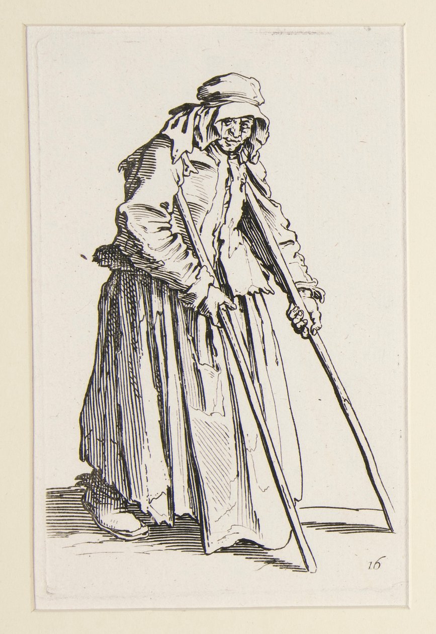 Mendicante su stampelle, da I Mendicanti (La mendicante con le stampelle) da Jacques Callot
