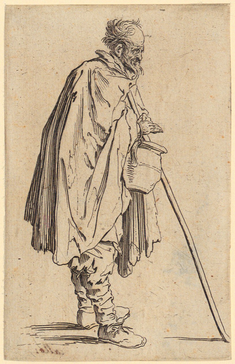 Mendicante con brocca, tavola 6 della serie “I mendicanti” da Jacques Callot