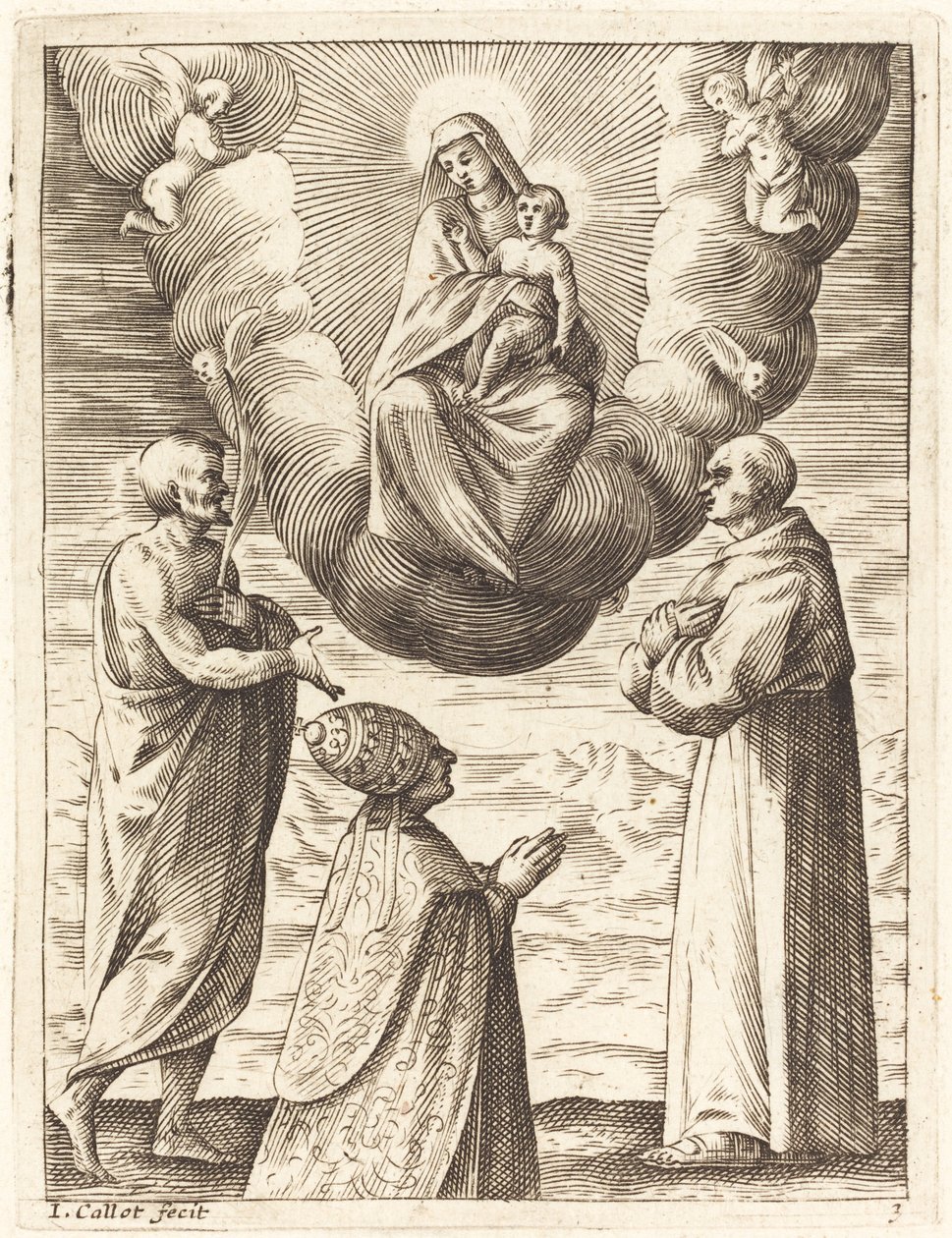 Bonifacio VIII con i Santi Francesco e Crispino che adorano la Vergine e il Bambino da Jacques Callot