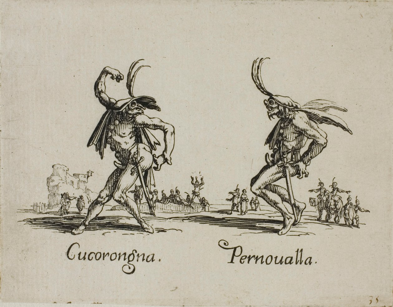 Cucorongna - Pernovalla, plate 2 from Balli di Sfessania da Jacques Callot