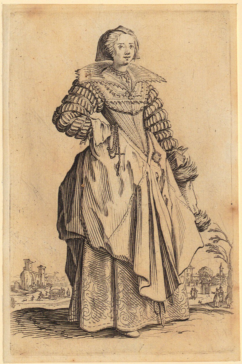 Dama con colletto di pizzo, tavola 8 della serie «La nobiltà» da Jacques Callot