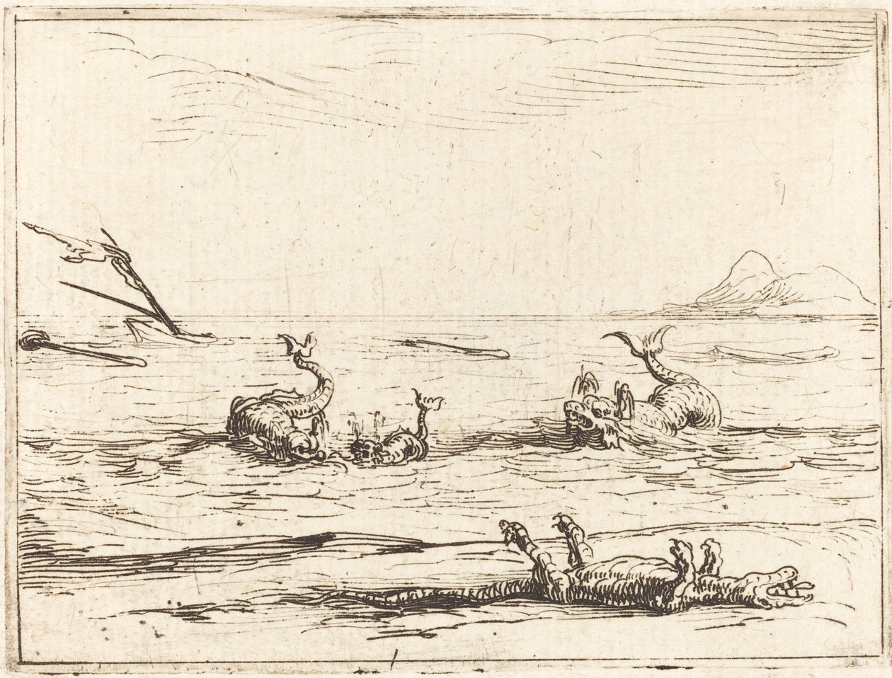 Delfini e coccodrillo da Jacques Callot