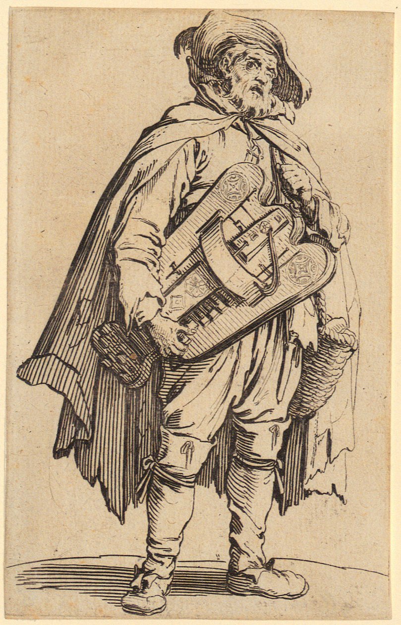 Suonatore di ghironda, tavola 2 della serie «I mendicanti» da Jacques Callot
