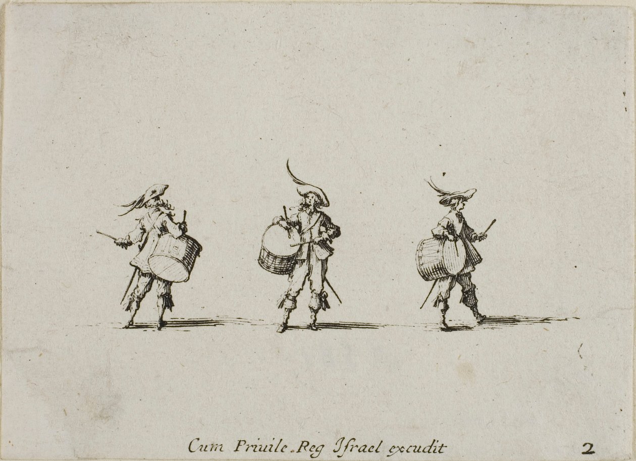 Esercizio con tamburi, tavola due da The Military Exercises da Jacques Callot