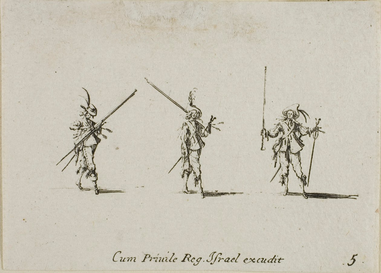 Esercizio con picche inclinate, tavola cinque da Gli esercizi militari da Jacques Callot