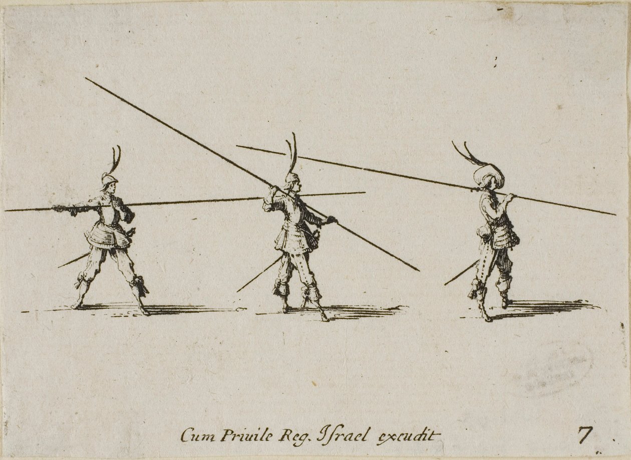 Esercizio con il moschetto, tavola sette da Gli esercizi militari da Jacques Callot