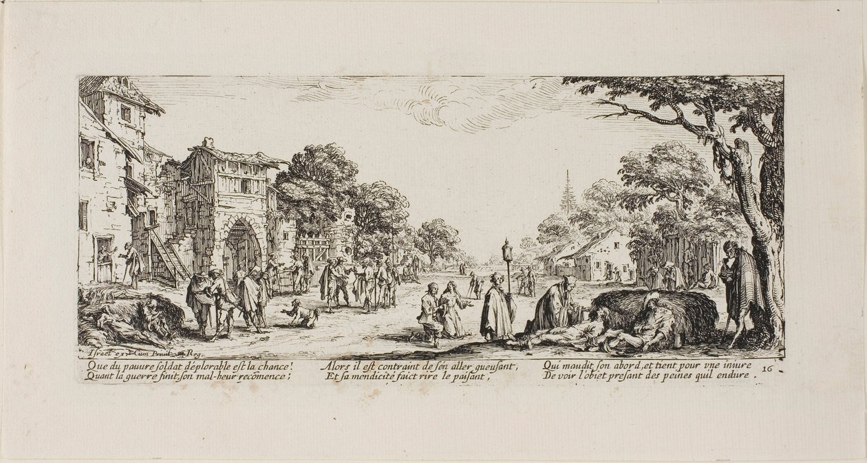 Soldati morenti lungo la strada, tavola sedici da Le miserie della guerra da Jacques Callot