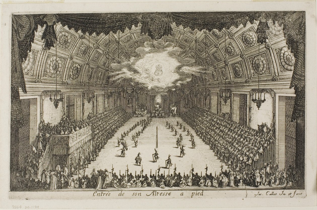 Ingresso di Sua Altezza a piedi, da Il combattimento alla barriera da Jacques Callot