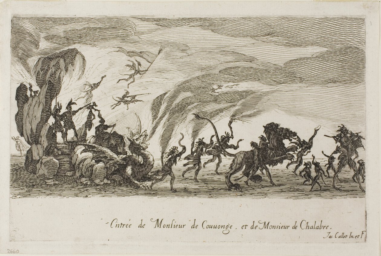 Ingresso di M. de Couvonage e M. de Chalabre, dal Combattimento alla barriera da Jacques Callot
