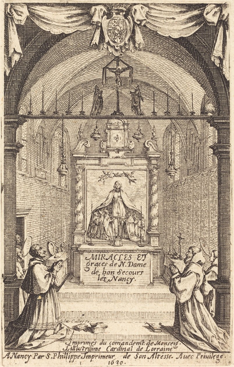 Frontespizio per i miracoli e le grazie della Nostra Signora di "Bon-Secours-les-Nancy" da Jacques Callot