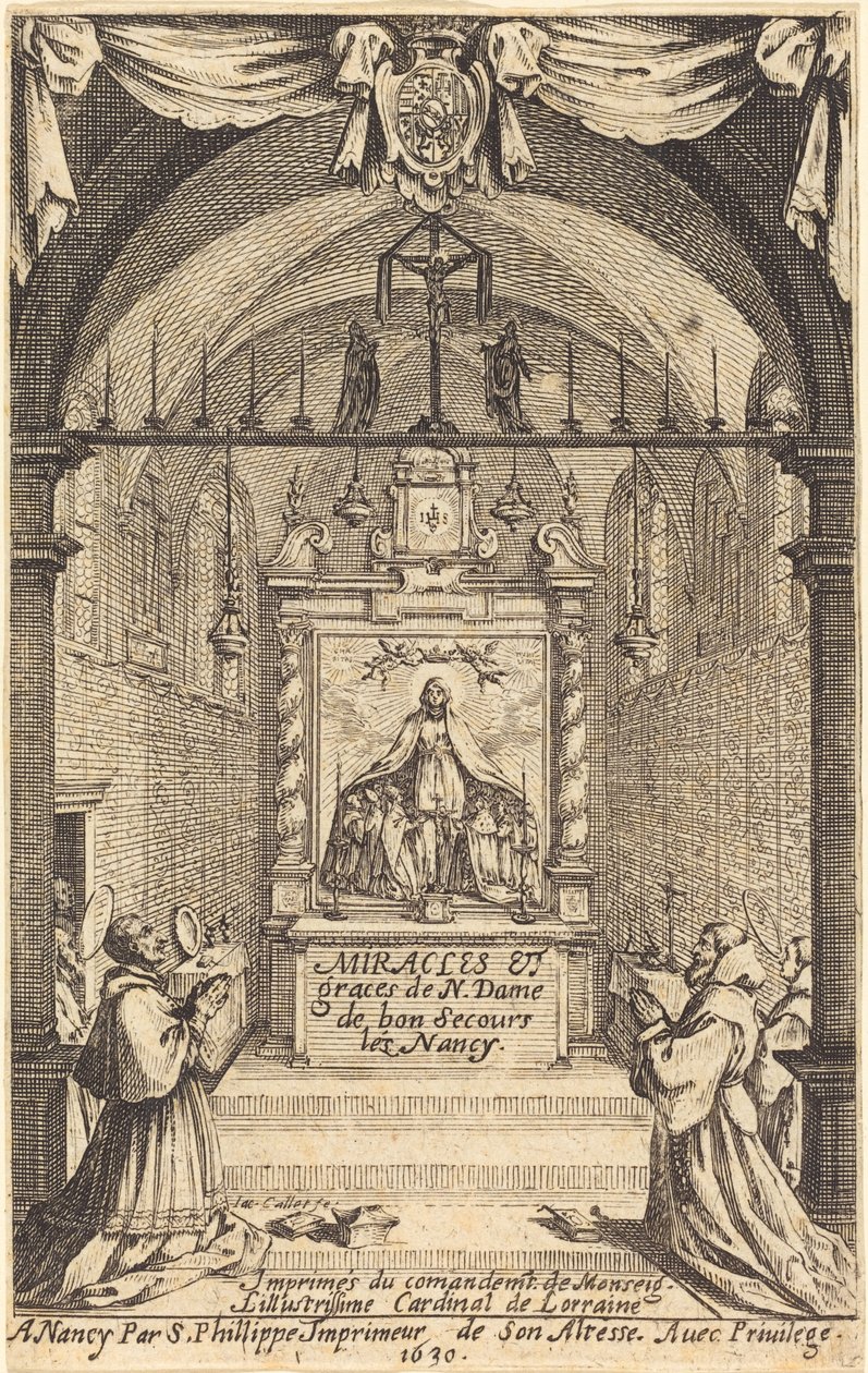 Frontespizio per i miracoli e le grazie della Nostra Signora di "Bon-Secours-les-Nancy" da Jacques Callot