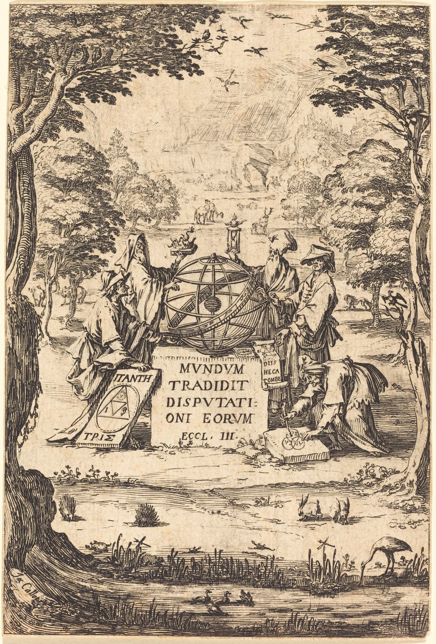 Frontespizio per la Sacra Cosmologia (Titolo con astrologi) da Jacques Callot
