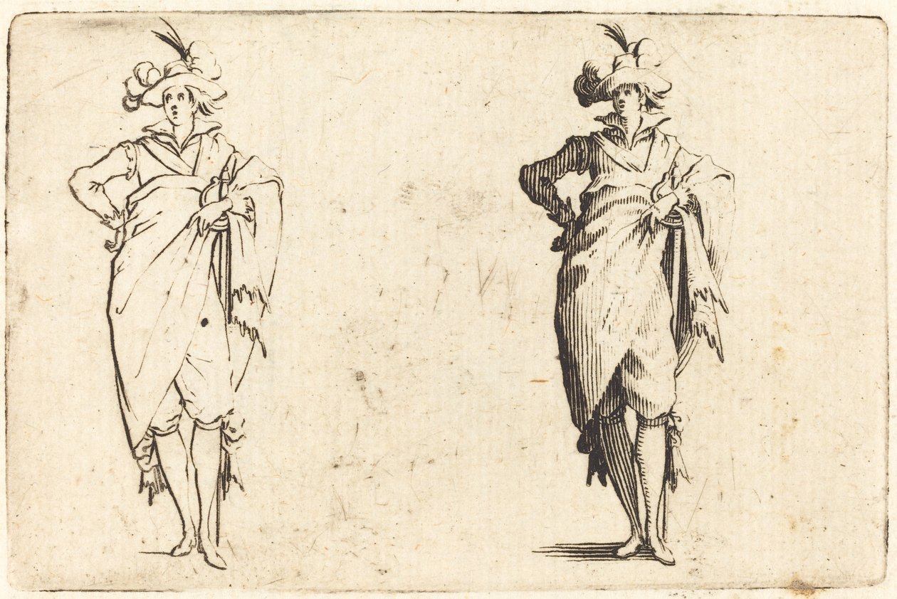 Gentiluomo visto di fronte con mano sul fianco da Jacques Callot