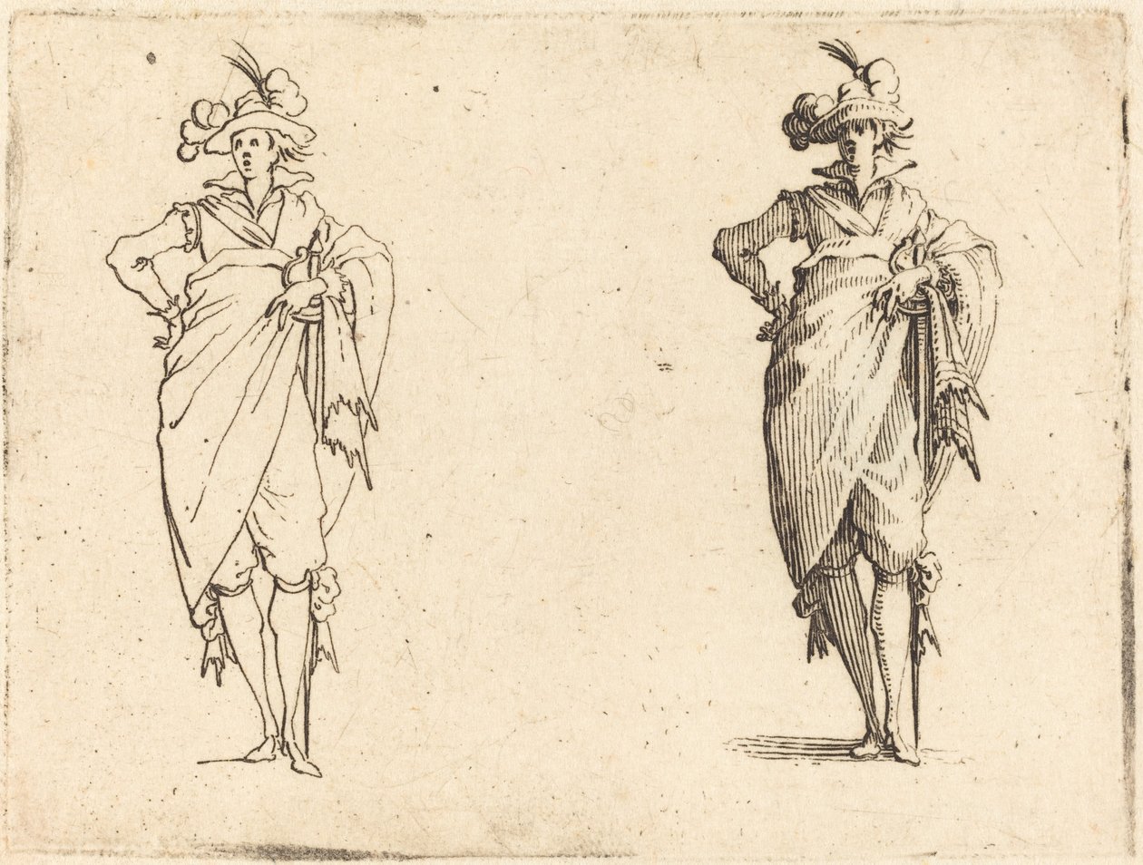 Gentiluomo visto di fronte con mano sul fianco da Jacques Callot
