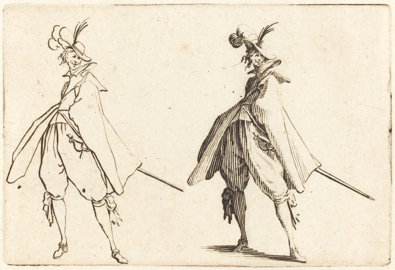 Gentiluomo in grande mantello, vista frontale da Jacques Callot