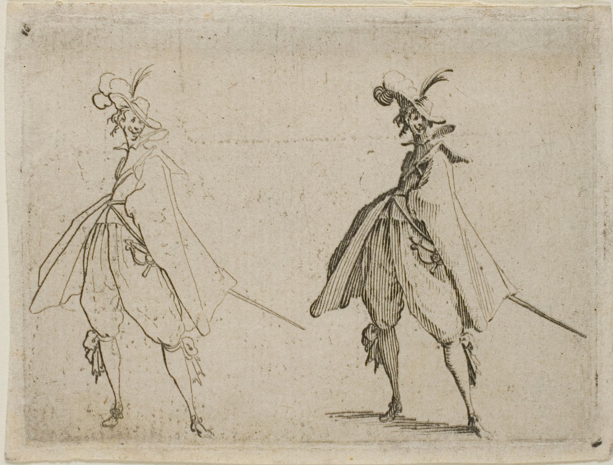 Gentiluomo con un grande mantello, visto di fronte, da I Capricci da Jacques Callot