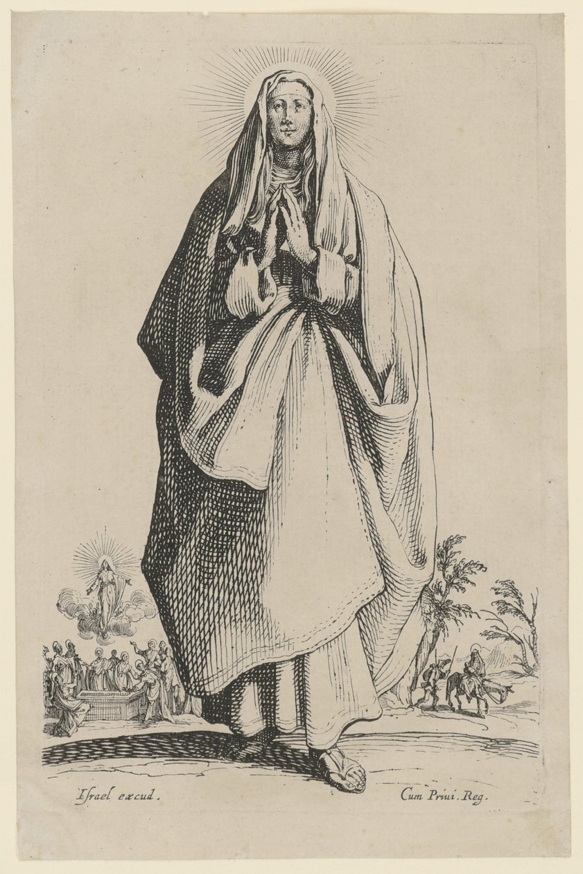 Santa Vergine Maria, foglio 3 della serie "Gesù, i dodici apostoli e Maria" da Jacques Callot