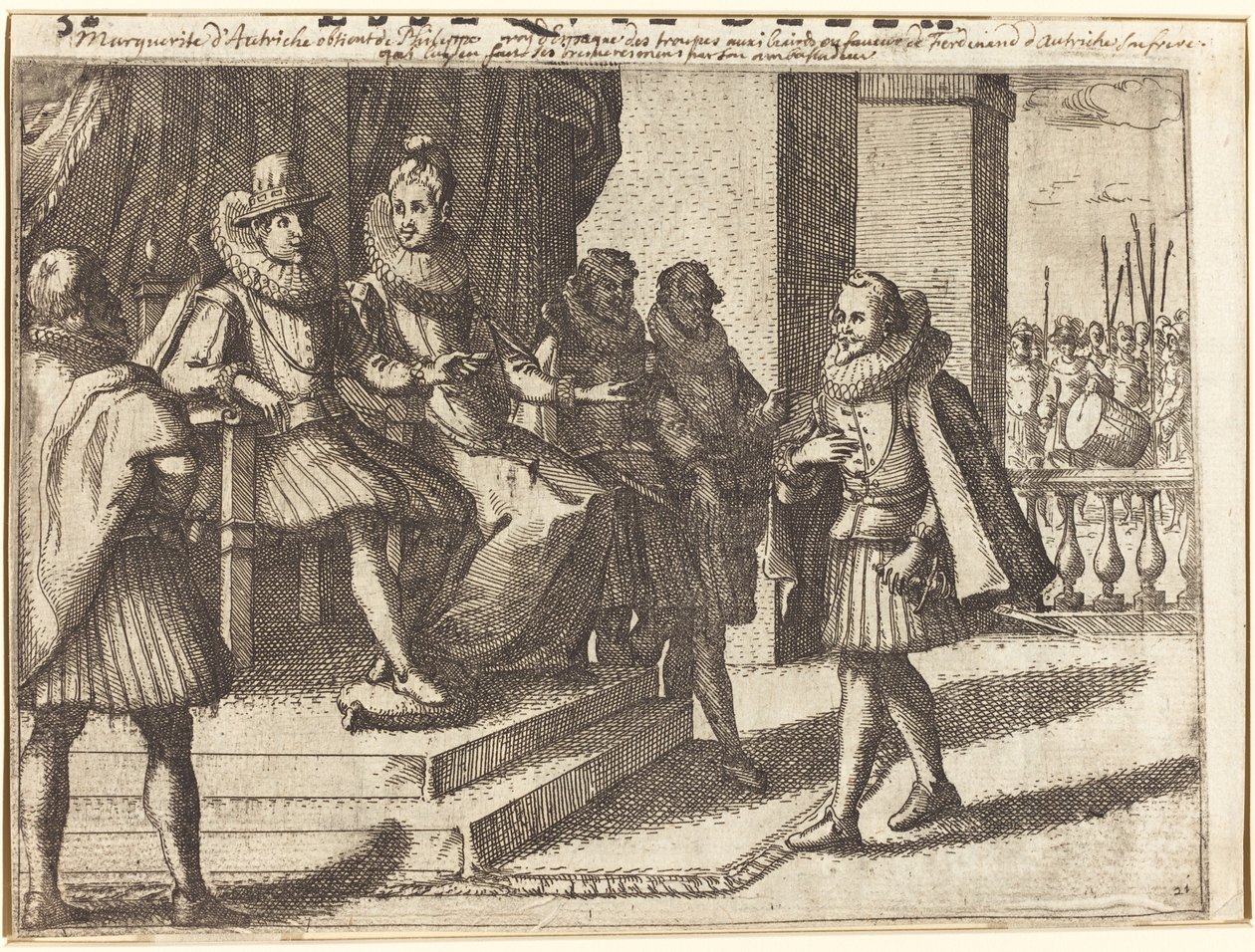 Re e regina in consultazione sui turchi (recto) da Jacques Callot